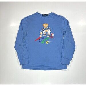 Polo Ralph Lauren Men’s Size Small Polo Bear Long Sleeve T-Shirt Blue Painting